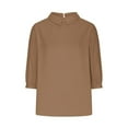 thumbnail image 5 of tklpehg Fall Womens Tops Crew Neck Retro Tops Going Out Tops Womens Clothes Solid Color 3/4 Sleeve Tops Comfortable Fall Clothes Leisure Blouses Pullover Brown M, 5 of 5