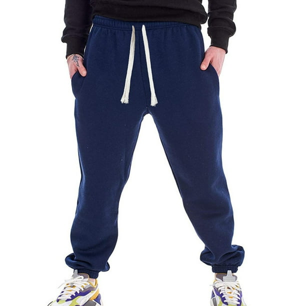 LUXUR Mens Drawstring Sweatpants Warm Yoga Sport Trousers Navy Blue M 