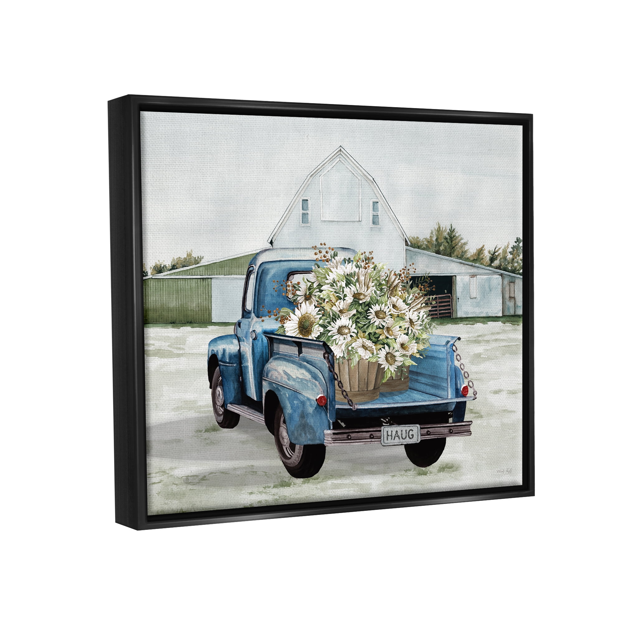 Stupell Industries Sunflower Truck at Farm Transportation Painting Black Floater Framed Art Print Wall Art, 21 x 17