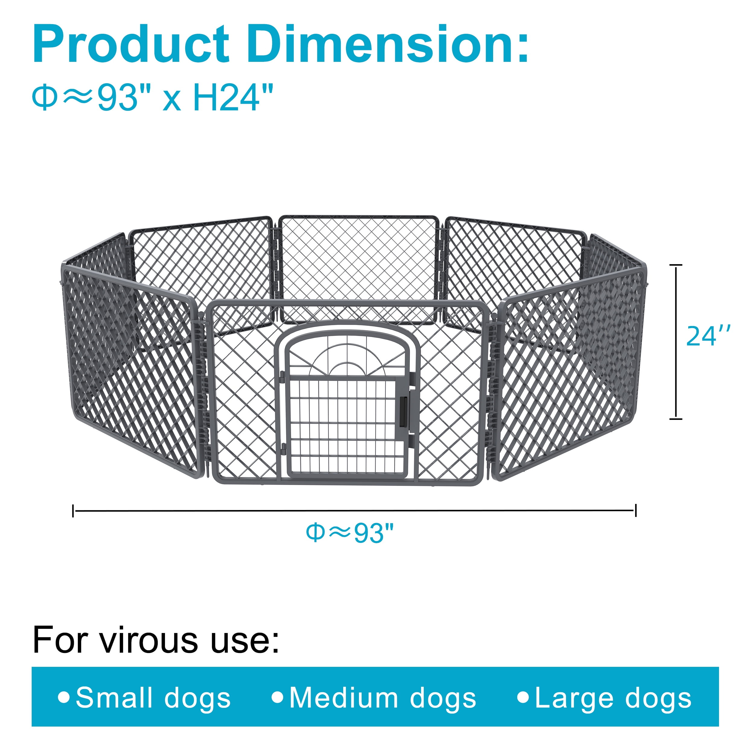 Vibrant Life 8-Panel Plastic Playpen for Dogs, Dark Gray, 24"