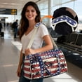 thumbnail image 3 of Garronmavis Large Quilted Duffle Bag for Women American Flag Palm Weekender Travel Carry On Overnight Gym Dance Tote Bag with Zipper Pockets, 3 of 7