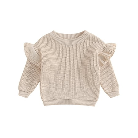 

Wallarenear Baby Girls Cabel Knit Ruffle Sweater Solid Color Loose Pullover Tops