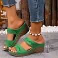 thumbnail image 2 of Slides for Women Bohemian Hollow out Orthopedic Walking Sandals Summer Casual Slip on Platform Wedges Green Size 9.5, 2 of 7