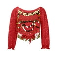 thumbnail image 3 of SUXIAN Kids Girls Belly Dance Outfits Sequins Long Sleeve Dance Top for Carnival Tops for Fashion Red 3-12 Years, 3 of 9