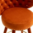 thumbnail image 6 of Velvet Counter Height Bar Stools Set of 2, Swivel Counter Height Bar Stools with Solid Wood Legs and Button Tufted Back, 360 Degree Bar Chairs for Kitchen Island Cafe Pub Dining Room, Orange, 6 of 9