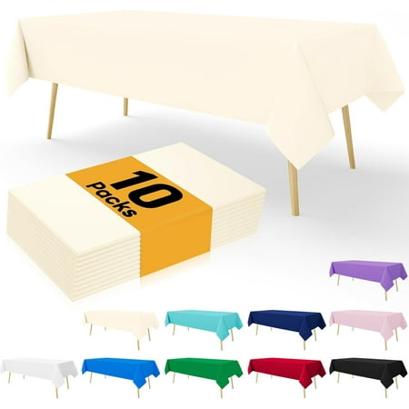 

Winnerw Disposable Table Cloth - 10 Pack 54 x72 Inch Table Cloths for Parties Decorative Tablecloths for Rectangle Tables Waterproof Plastic Table Cover Leakproof & Sturdy Beige