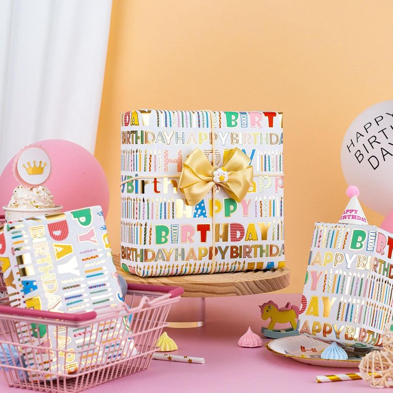 HOMERAL Metallic Foil Birthday Wrapping Paper, 17" x 33 Feet photo 7