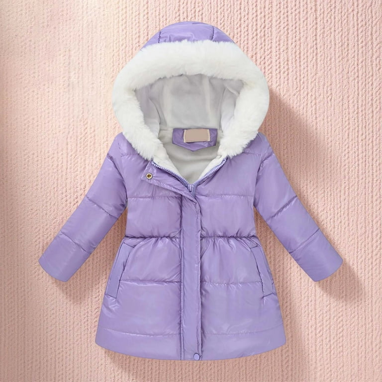 Girl Winter Coat with Hooded Puffer Jacket Kids Purple Puffer Coat