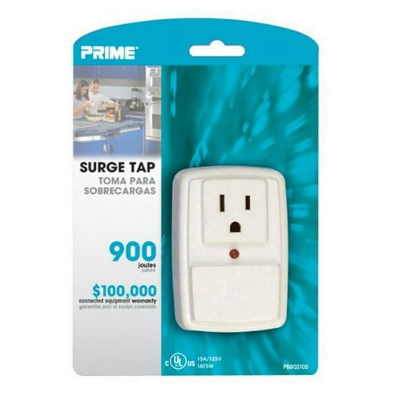 Prime PB802105 1 Outlet White 900J Surge Tap with End of Service Alarm