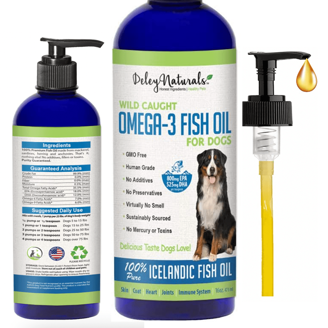 Deley Naturals Wild Fish Oil Liquid Food Supplement for Dogs Supports