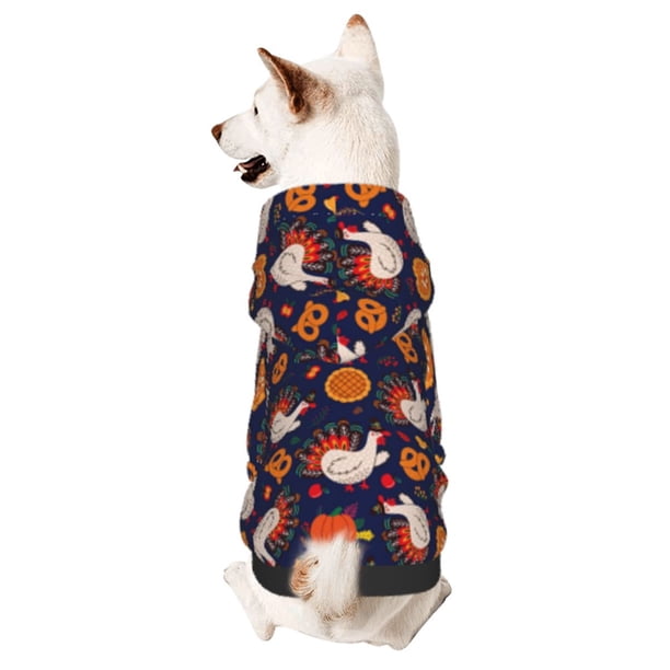 Fotbe Turkey And Thanksgiving Sudadera con Estampado para Perros Pequeños – Suéter con Capucha para Mascotas, Tela Suave de Forro Polar con Bolsillo-Large