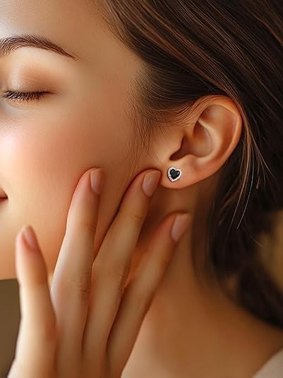 NYS Jewellrs 925 Sterling Silver 2 Ct Heart Cut Black Diamond Push Back Stud Earring's 14K White Gold Plated For Women's