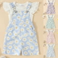 thumbnail image 3 of Gerichy Toddler Kids Girl Shorts Outfit 12 18 24 Months 2T 3T 4T 5T Solid Color Ribbed Short Sleeve T-Shirt with Daisy Print Overall Shorts 2 Pcs Summer Clothing, 3 of 4