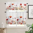 thumbnail image 2 of Pastoral Flowers Kitchen Curtains and Valances Set, Colorful Daisy Floral Leaves Watercolor Rod Pocket Window Valance Window Curtain Panels for Living Room Bedroom Laundry, 27.5x24in, 3 Pieces, 2 of 7