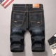 thumbnail image 3 of Pantalones vaqueros cortos para hombre, talla grande, medio oversize, pantalones cortos de mezclilla para hombre, bermudas largas, diseñador azul, lujo, oferta, moda coreana popular, 3 of 5