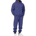 thumbnail image 3 of Dwelliawo Men's Tracksuit 2 Piece Hoodie and Sweatpants Solid Color Full Zip Sweat Hoodie Joggers Sport Pant Set Casual Fall Winter Suits with Pockets Navy S, 3 of 8