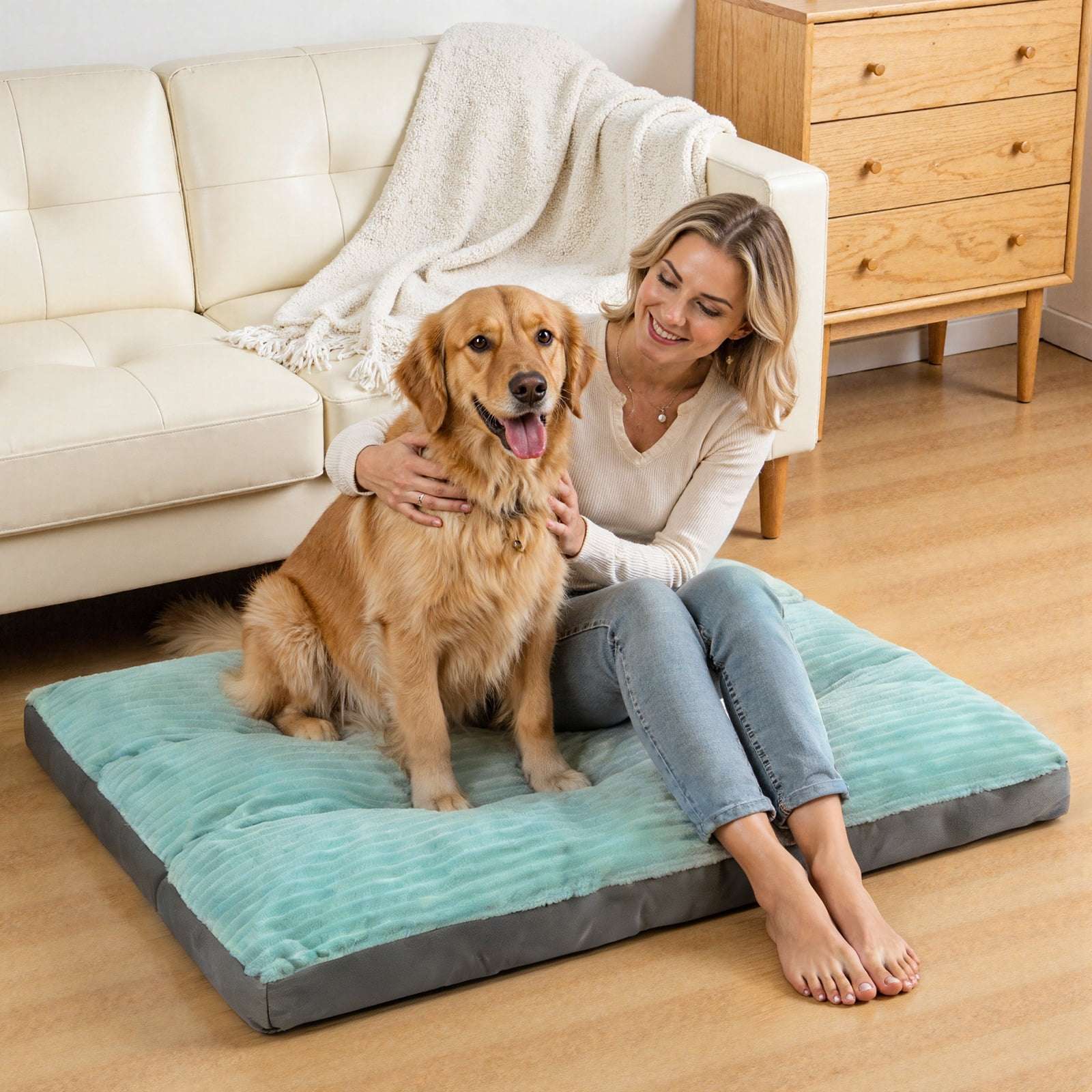 Vaukki Dog Bed with Non Slip Bottom,Removable Machine Washable Soft Plush Dog Crate Bed,39"x29.5",Green