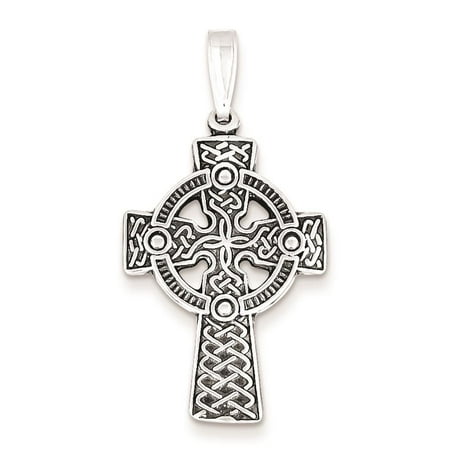 Sterling Silver Antiqued Celtic Cross Polished Charm Pendant 36mmx19mm