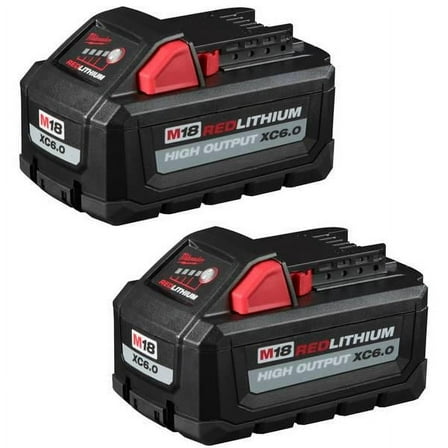 Milwaukee 18V 6 Ah Power Tool Battery for M18 Tools, 2 Pack
