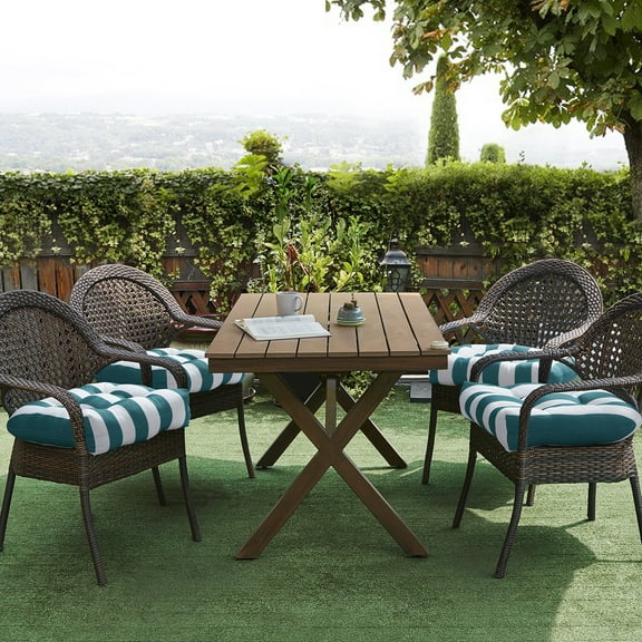 Havana Striped Tufted Patio Seat Cushion Peacock/White 2 Pack