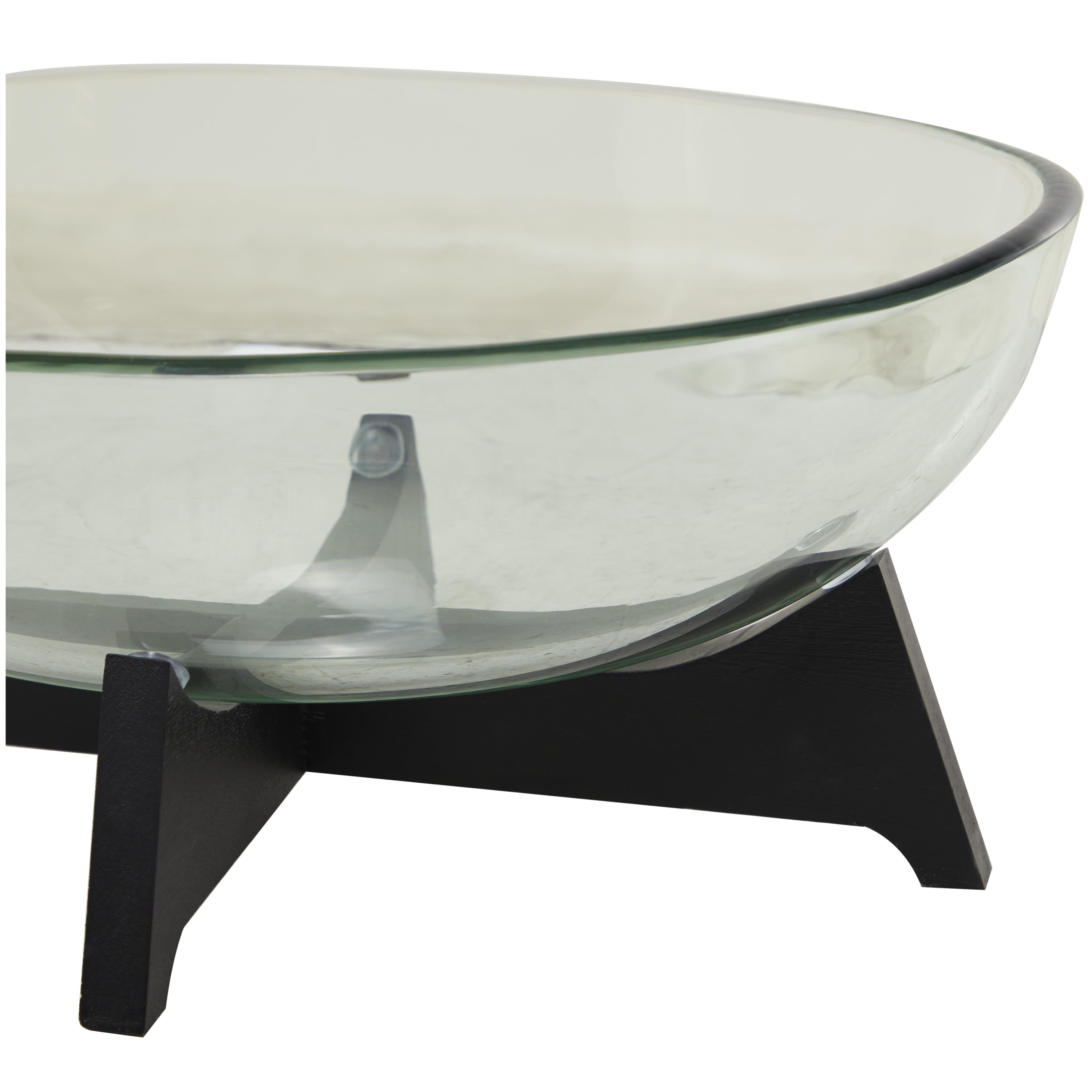 DecMode 18" x 8" Clear Glass Kitchen Serving Bowl with Black Wooden Base, 1-Piece