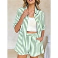 thumbnail image 4 of Two Piece Outfits for Women 2025 Striped Shirt & Shorts Set Bean Green M, 4 of 5