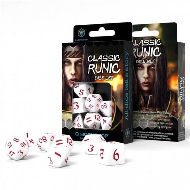Q-workshop QWOSCLR26 dés Classiques Runic, Blanc & Rouge - Ensemble de 7