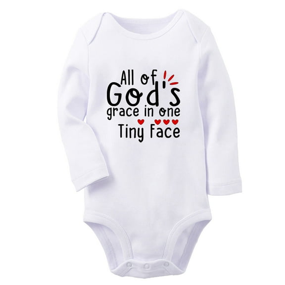All of God's Grace in One Tiny Face Funny Rompers, Newborn Baby Unisex Bodysuits, Infant Jumpsuits, Toddler 0-12 Months Kids Long Sleeves Oufits (White, 6-12 Months)