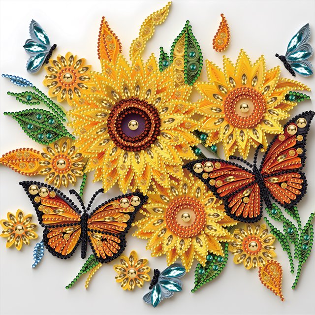 (XD098) Pintura Papel Mariposa Y Girasol Con Diamante Parcial Serie Flores Y Plantas Resina Con Forma Especial 30x30CM