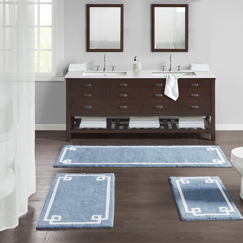 MAYEERTY 100% Medium Pile Cotton Tufted Bath Rug, Blue, 24"W x 40"L