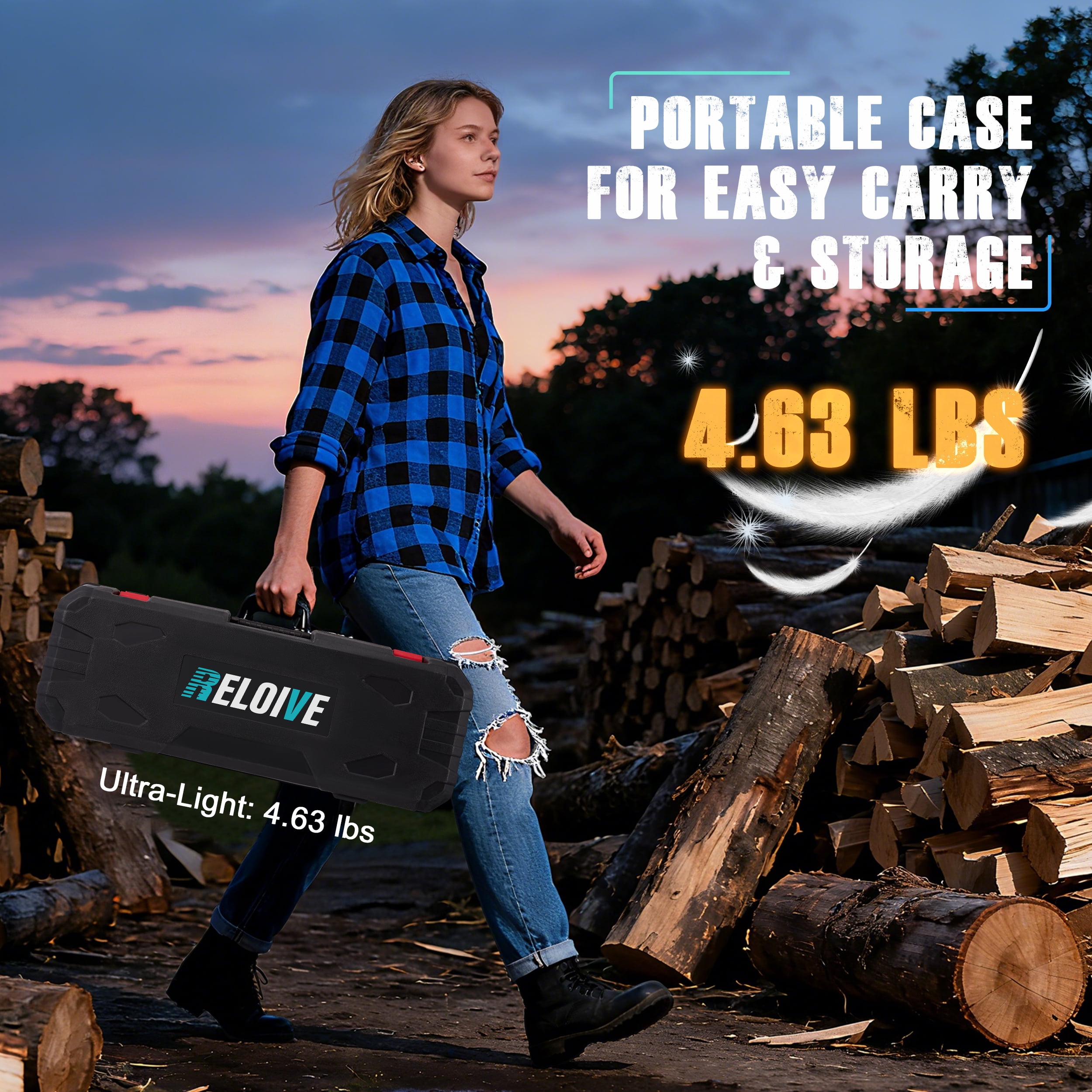 RELOIVE 12" Chainsaw, Cordless battery Chainsaw with 2x 4.0Ah Batteries , Electric Chainsaw with 1200W Brushless Motor, Automatic Lubrication, Power Chain Saw for Wood Cutting Tree Trimming-Blue