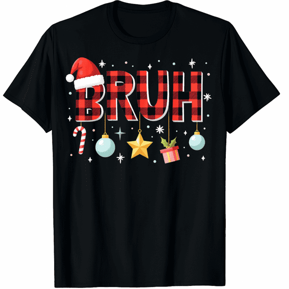 Bruh Funny Christmas Red Plaid Xmas T-Shirt for Adults Men and Women