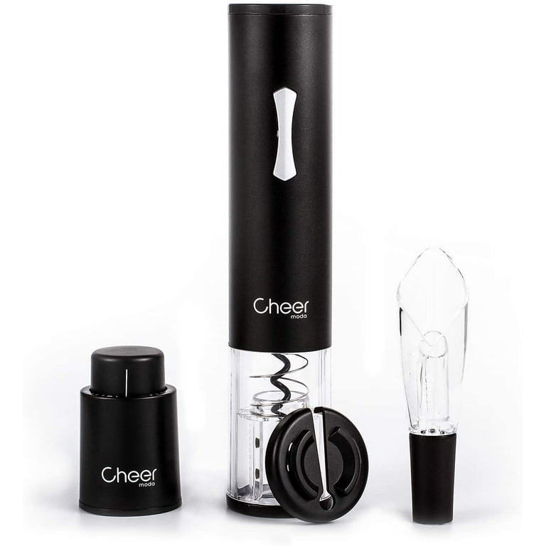 Gra De Vino Stainless Steel Electric Wine Bottle Opener Gift Set –  Rechargeable, Automatic Corkscrew, Charger, Stand, Foil Cutter, Wine Pourer  and Stopper Included –
