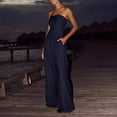 thumbnail image 2 of Lenpel Women's Strapless Jumpsuits off Shoulder Sleeveless Tube Top Pleated Wide Leg Rompers Casual Summer Outfits, 2 of 7