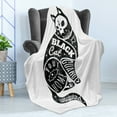 thumbnail image 4 of Modern Soft Flannel Fleece Throw Blanket, Black Fortune Magician Skull Cat Drawing with Part Words Artwork Image, Cozy Plush for Indoor and Outdoor Use, 70" x 90", Black and White, by Ambesonne, 4 of 5
