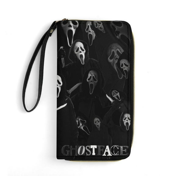 Ghostface Leather Wallet with Wristlet Credit Card Holder Zipper Clutch Stylish Purse for Women Men