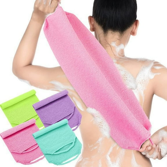 4 Pcs Back Scrubber with Handles,Exfoliating Washcloth,Exfoliator Body Scrub Towel,Nylon Scrubber Towel,Extended Length Back,Stretchable Pull Strap Shower Scrubber for Deep Cleans Skin Massages
