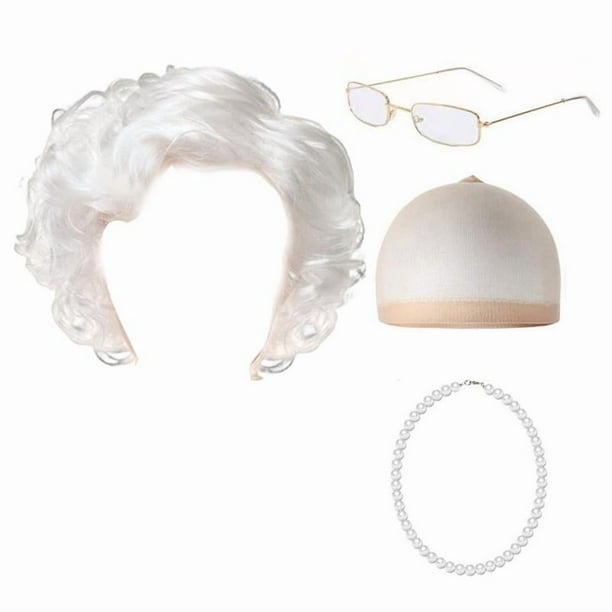 Peluca de abuelita para Halloween, regalo decorativo para actuaciones en el escenario, carnavales y fiestas. Blanco
