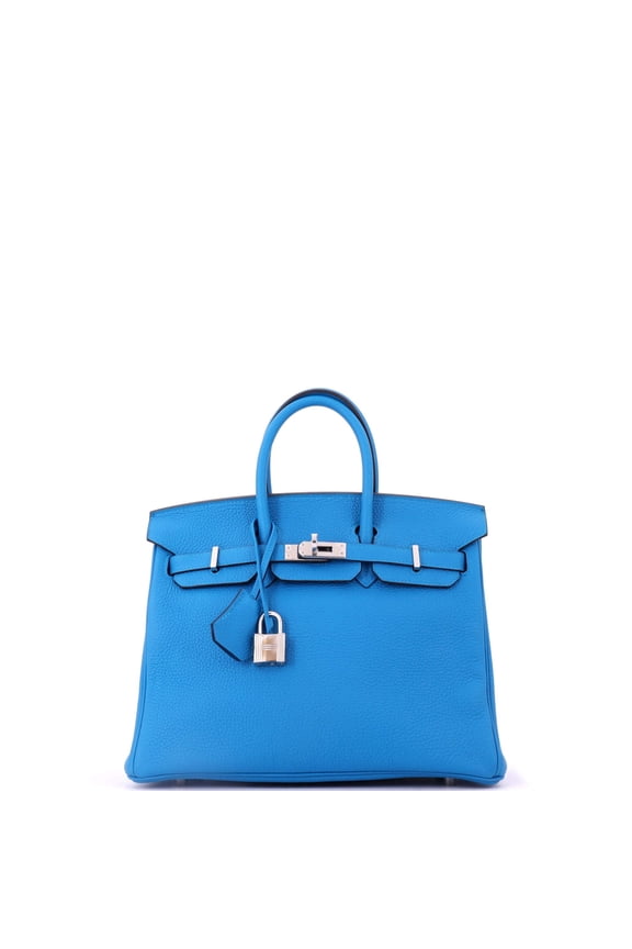 Pre-Owned Birkin Handbag Bleu Zanzibar Togo with Palladium Hardware 25 By Rebag