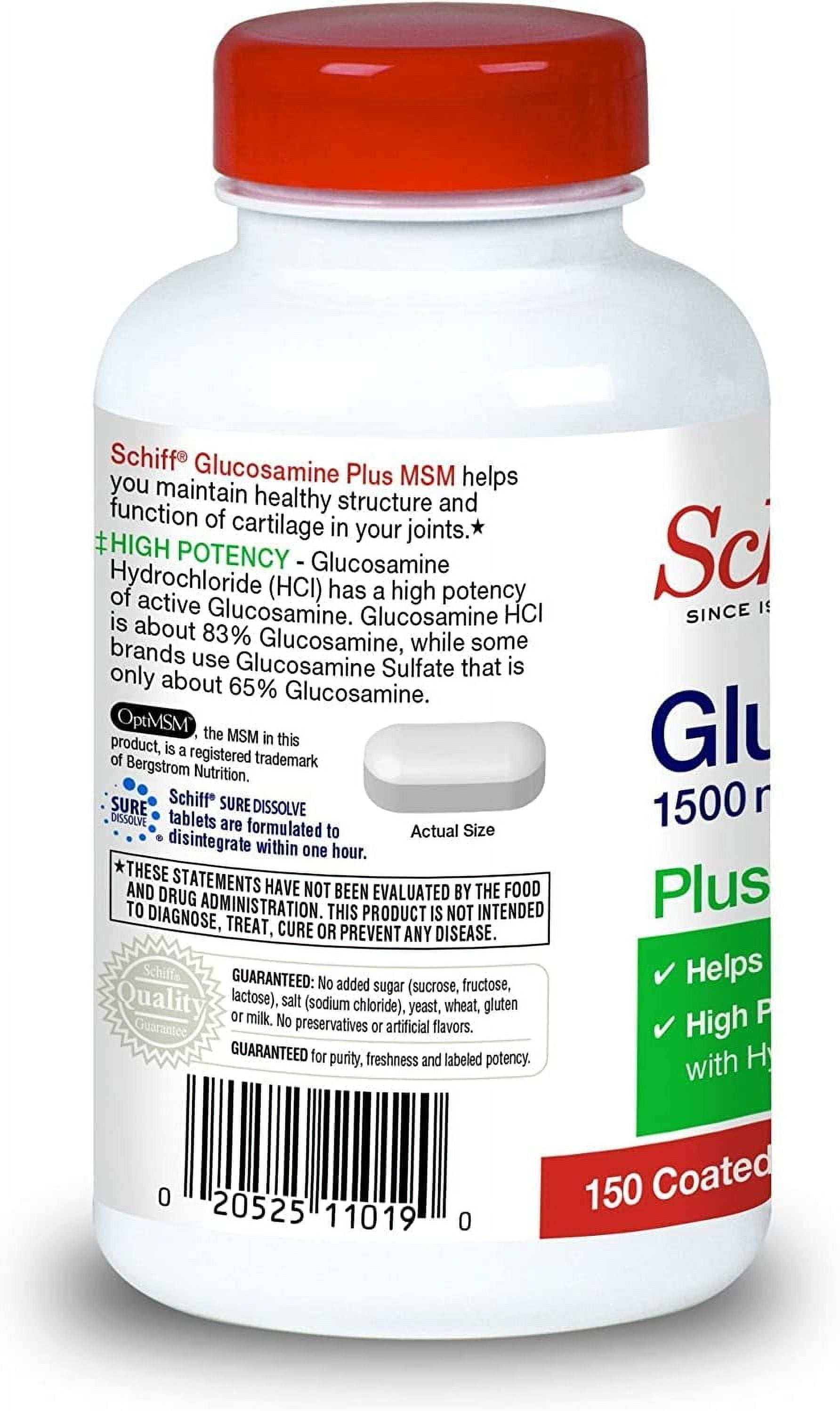 Schiff Glucosamine 1500mg Plus MSM and Hyaluronic Acid, 150 Tablets - Joint Supplement (Pack of 2)