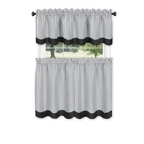 Ensemble de Rideaux et Cantonnière 58 x 24 Po. Westport, Noir et Blanc - Lot de 2