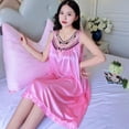 thumbnail image 4 of Camisones de satén de seda para mujer, ropa de dormir sin mangas, Camisón con tirantes, ropa de dormir de encaje para mujer, pijamas para estar en casa, 4 of 5