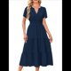 thumbnail image 1 of Vestido Midi Bohemio de Playa para Mujer, Informal, Ligero, de Verano, con Mangas , Escote en V y Cintura Elástica, con Bolsillos. Azul Marino L, 1 of 8