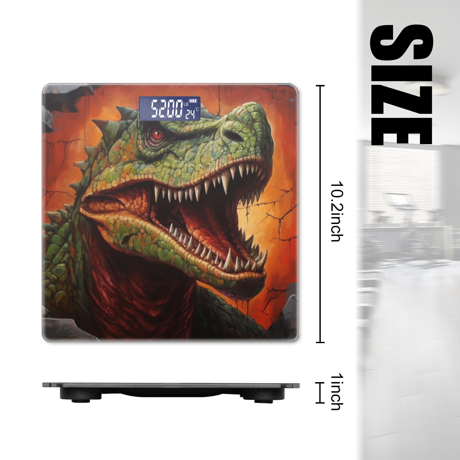 High Precision Body Weight Scale Smart Bathroom Scales with Large LCD Display(400lbs),Decorative for Bedroom-Oil Painting Of Angry Dinosaur Breaking Through Wall