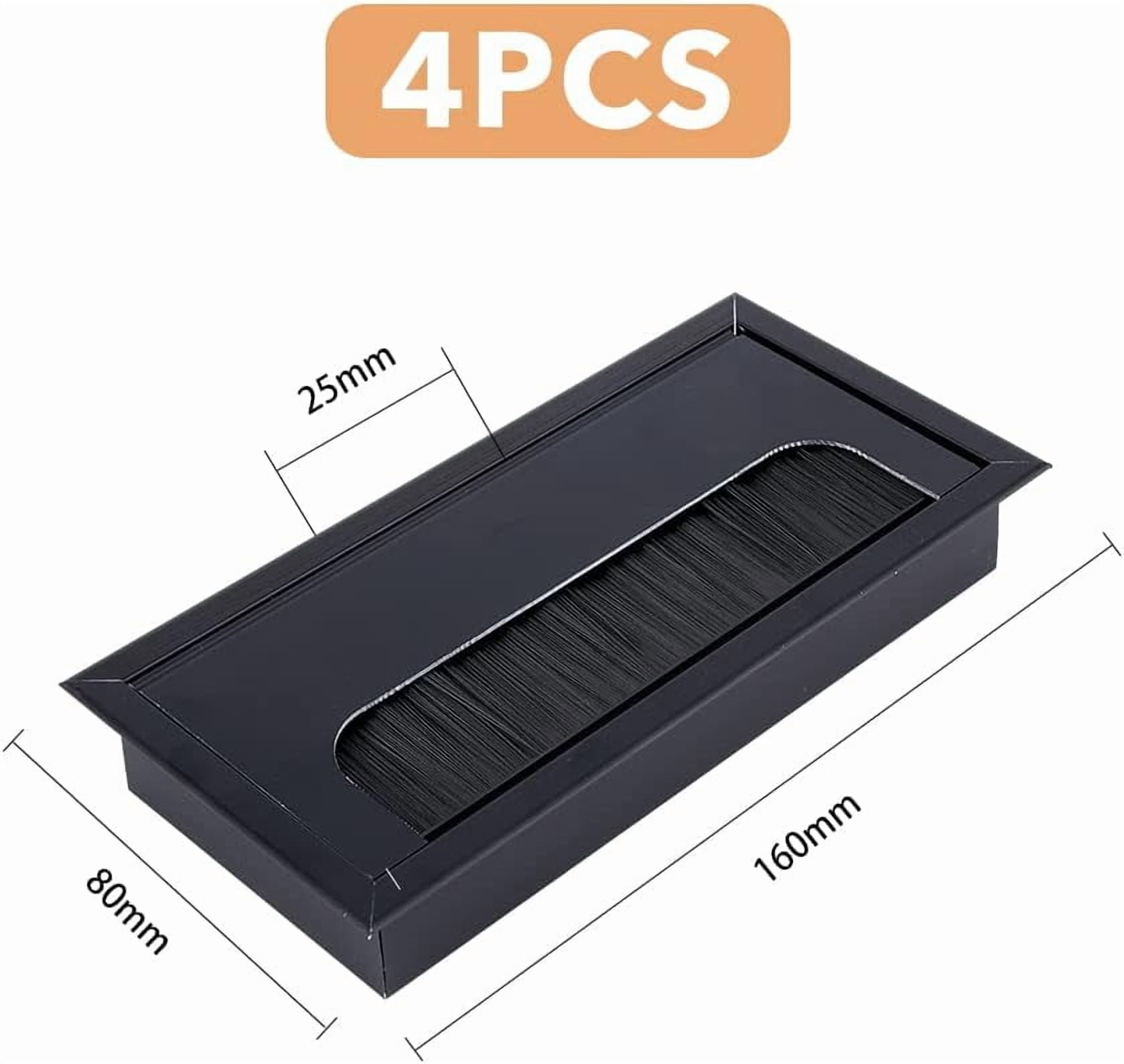 1 bag 4pcs Aluminum Cable Grommets Wire Hole Cover with Brush inside for Management of Home Office Computer Desk Rectangle Black 160x80x25mm