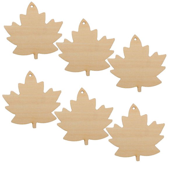 6pcs Unfinished Wood Maple Leaf Cutouts Fall Leaf Tags DIY Crafts Wooden Leaves for Halloween Thanksgiving Home Decorations