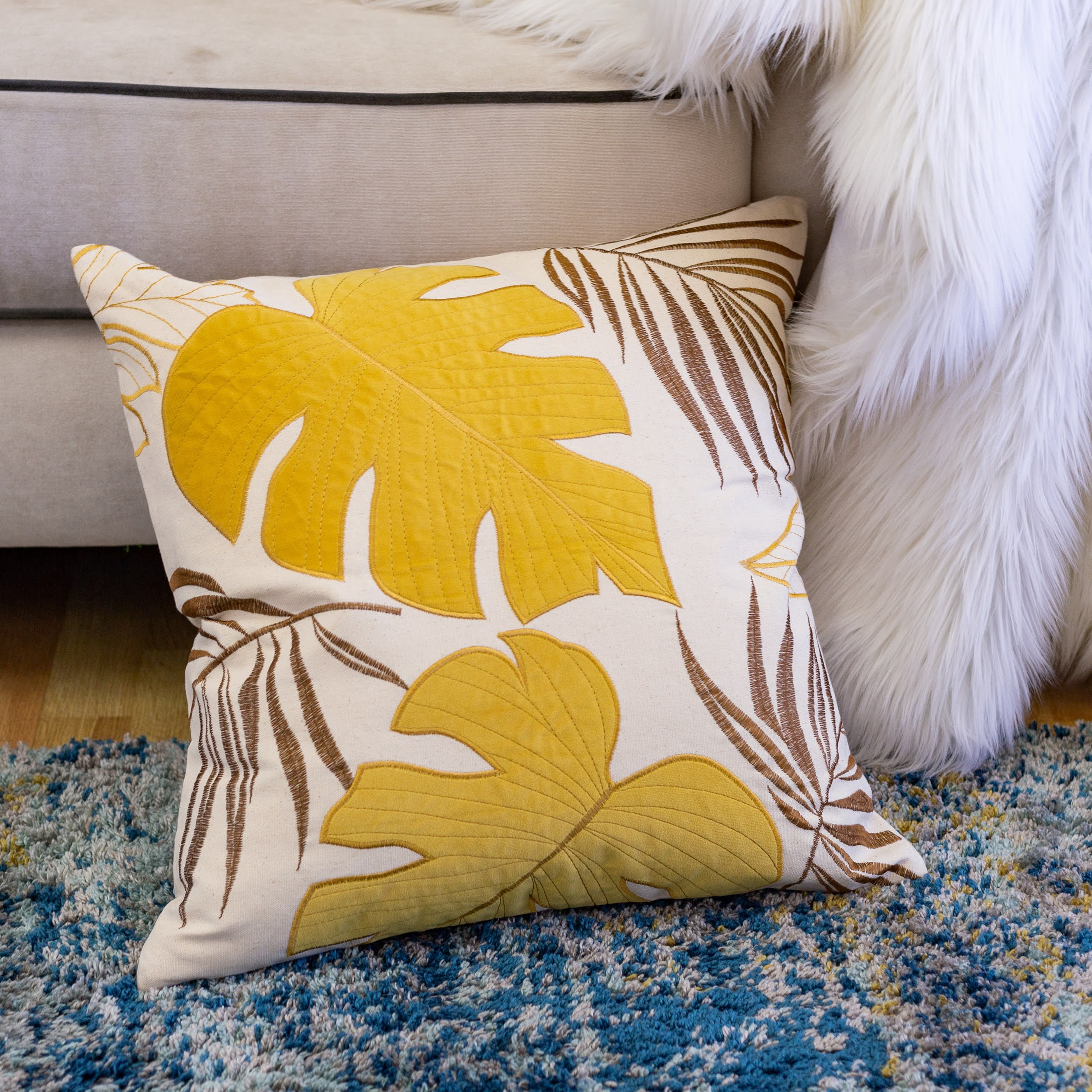 Keilani Mustard Graphic Polyester 20 in. x 20 in. Throw Pillow