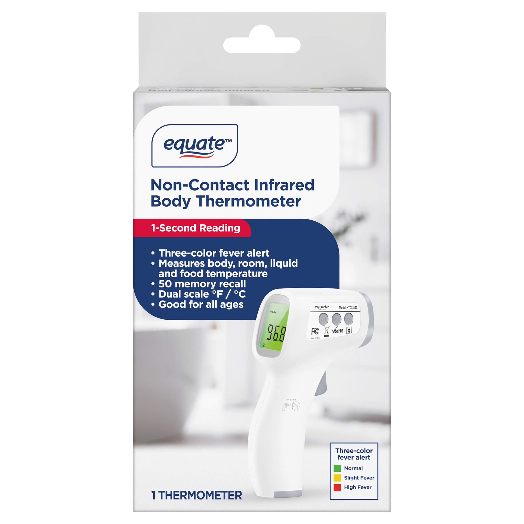 Equate Infrared No Touch Forehead Thermometer, 1-Second photo 1