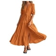 thumbnail image 3 of Kcodviy Robes d'Été pour Femmes Robe Courte de Bureau avec Poches Manches Col en V Robes à Boutons Femmes Robes Maxi à Cordon Robes Unies pour Enseignantes Couleur Robes Longues Bohèmes, 3 of 9