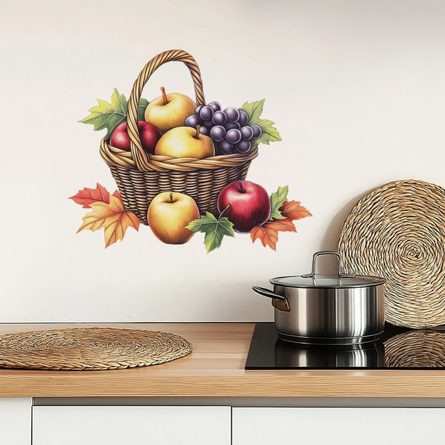 Adhesivos de pared con forma de cesta de fruta, color manzana y uva, PVC, 29 x 29 cm